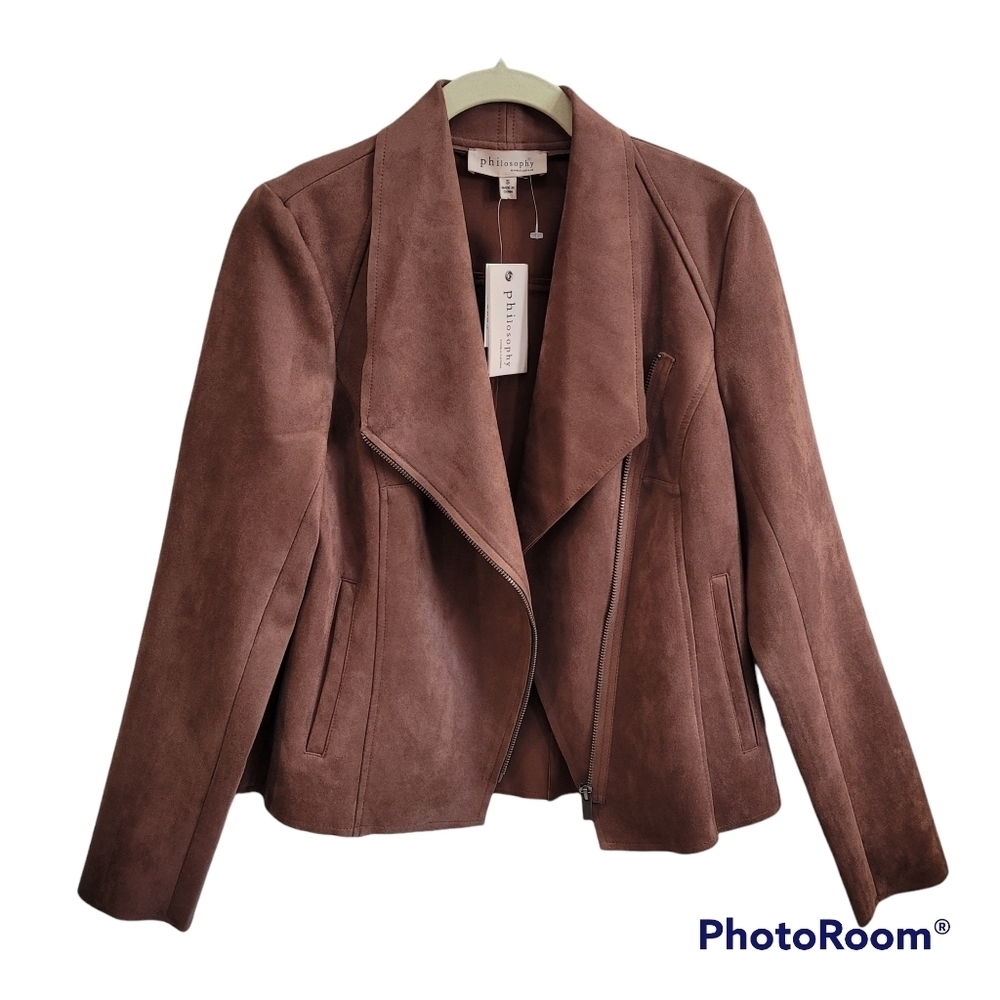 PHILOSOPHY Faux Leather Asymmetrical Zipper Jacket Size SMALL